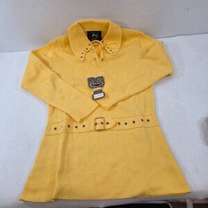 Vintage ROYAL of Canada Yellow Knit Long Sleeve Shirt Riveted Belt Detail